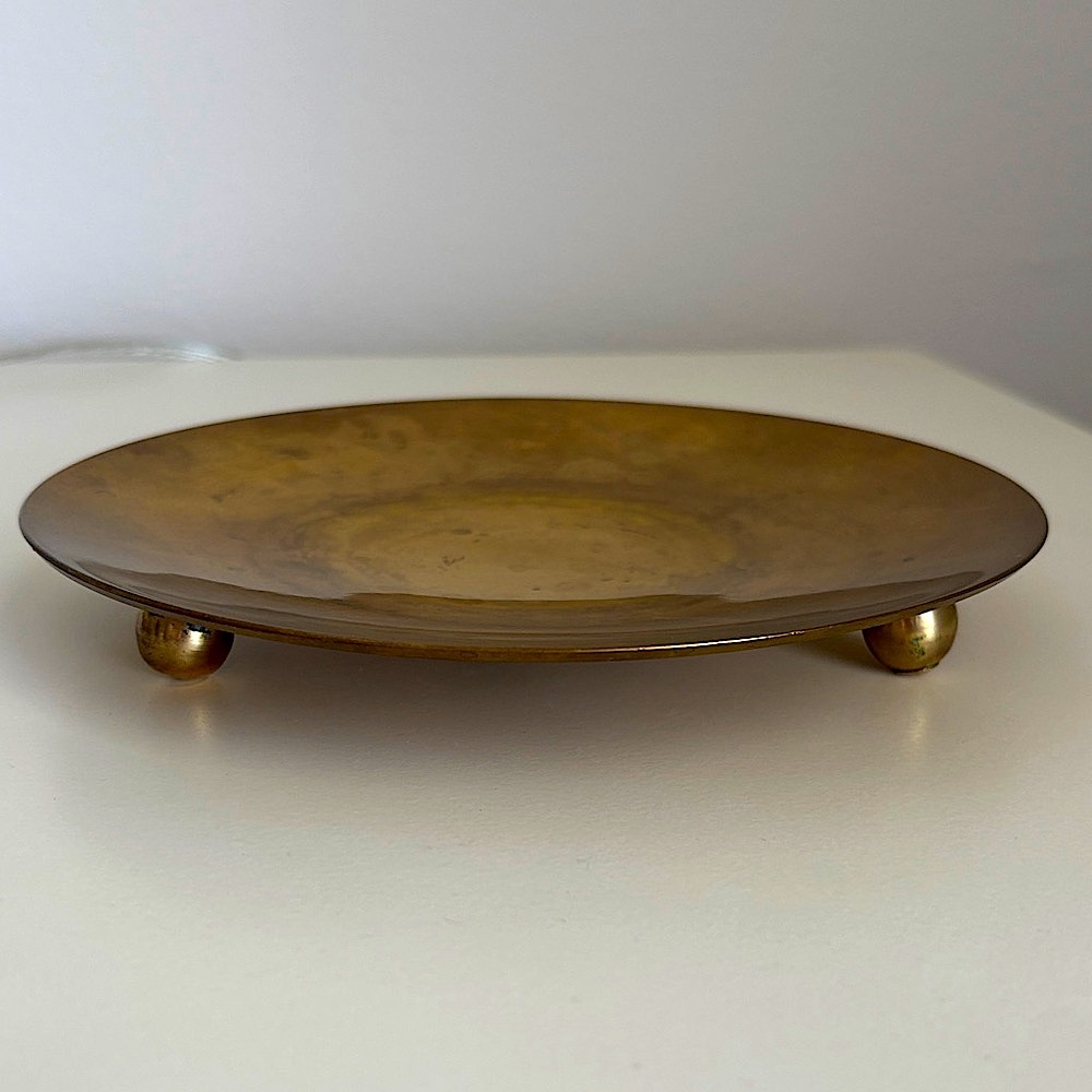 Large Brass Footed Pillar Candle Holder dish disc
